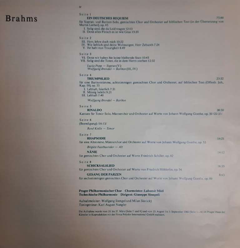 Набор виниловых пластинок (4 шт) &quot;J. Brahms. Chorwerke&quot; Supraphon 300 мм. (Сост. отл.)